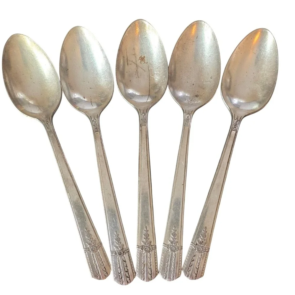 Wm A Rogers Oneida LIDO Teaspoons Set of 5 Vintage 1938 Art Deco Silverplate A1+
